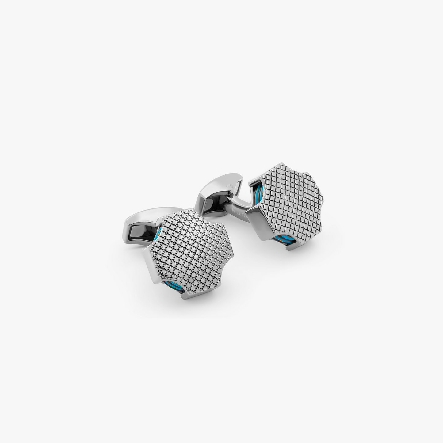 Tokyo Rings Stack cufflinks with blue enamel and gunmetal finish
