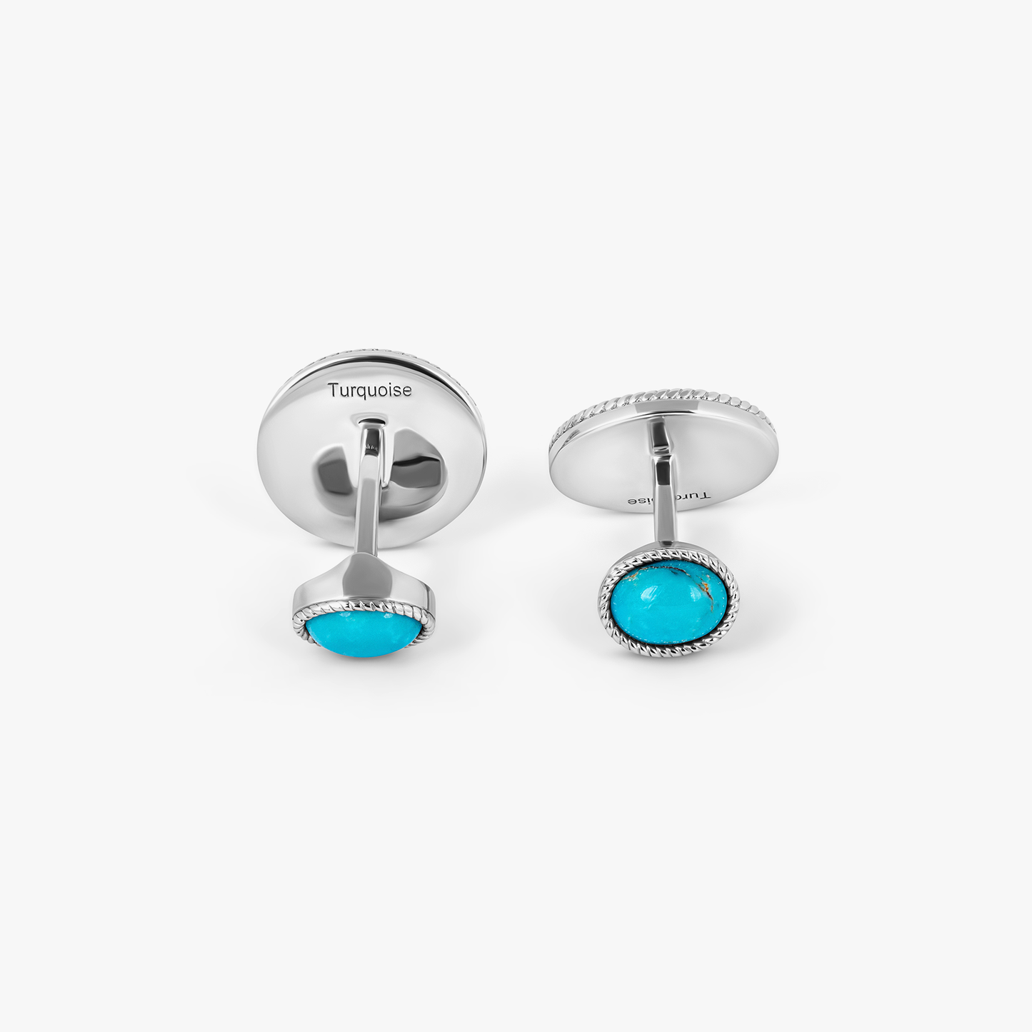 Cable Oval Cufflinks in Rhodium & Turquoise