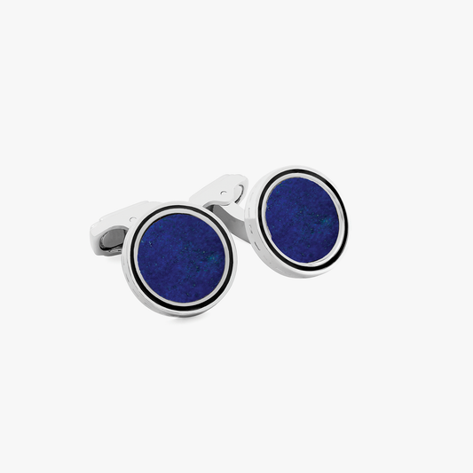 THOMPSON Tambor Cufflinks in White Bronze Plated with Blue Lapis