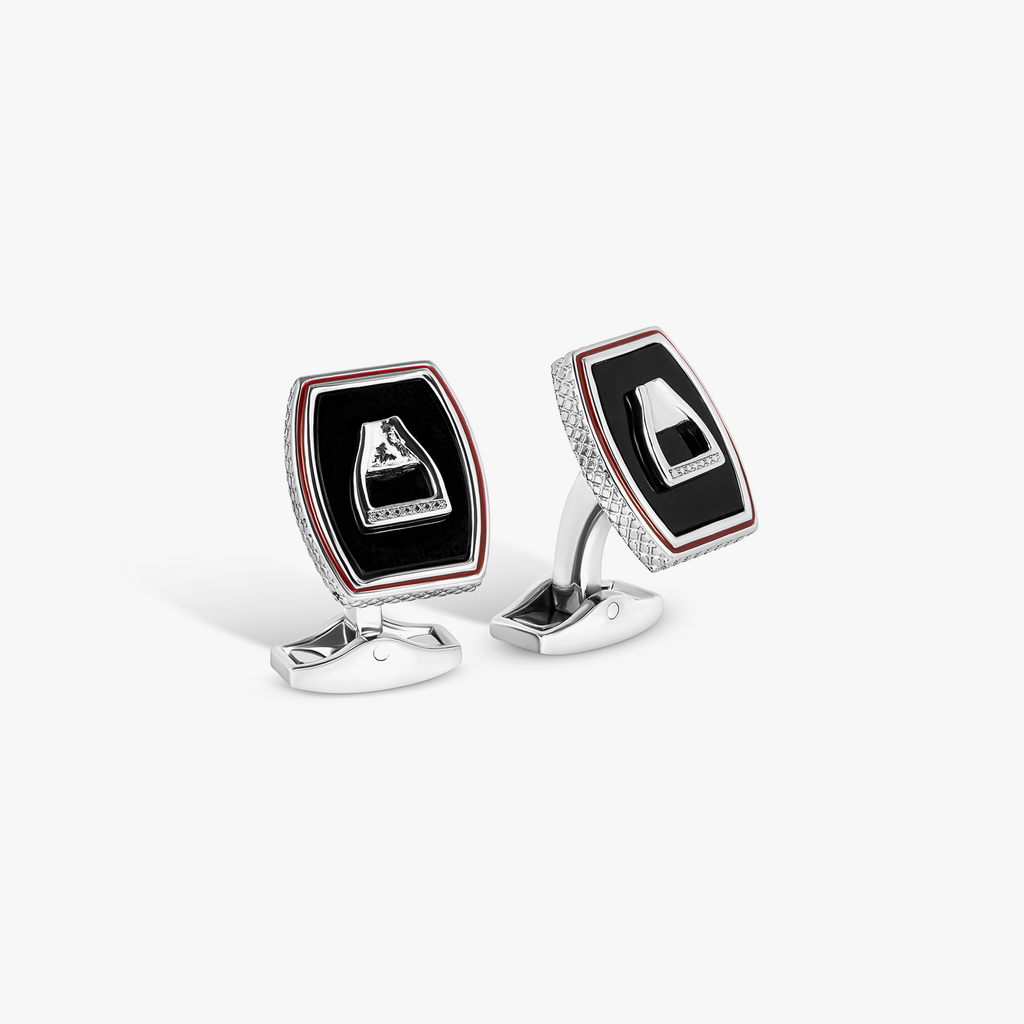 Ascot Stirrup Cufflinks in Palladium & Onyx
