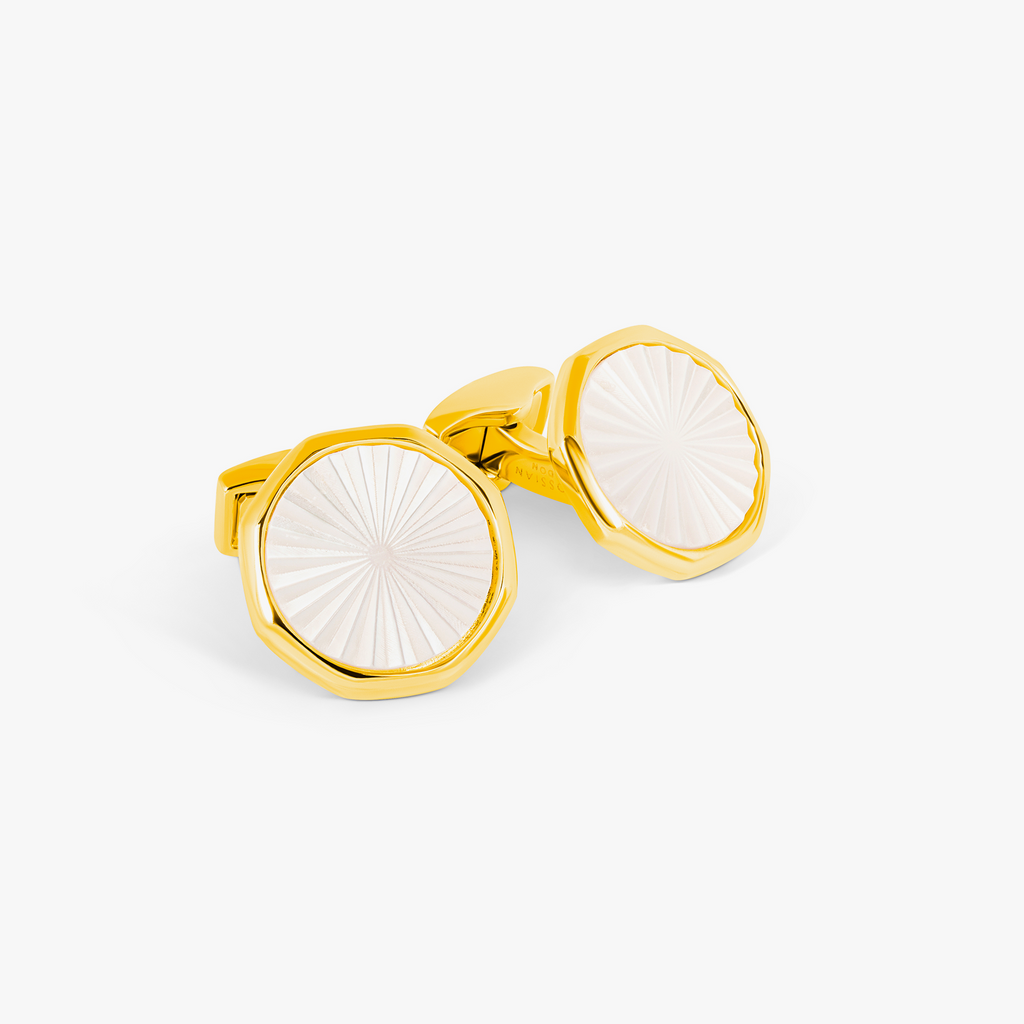 Sunburst Semi-Precious Cufflinks in Yellow Gold Plated & White Mother of Pearl