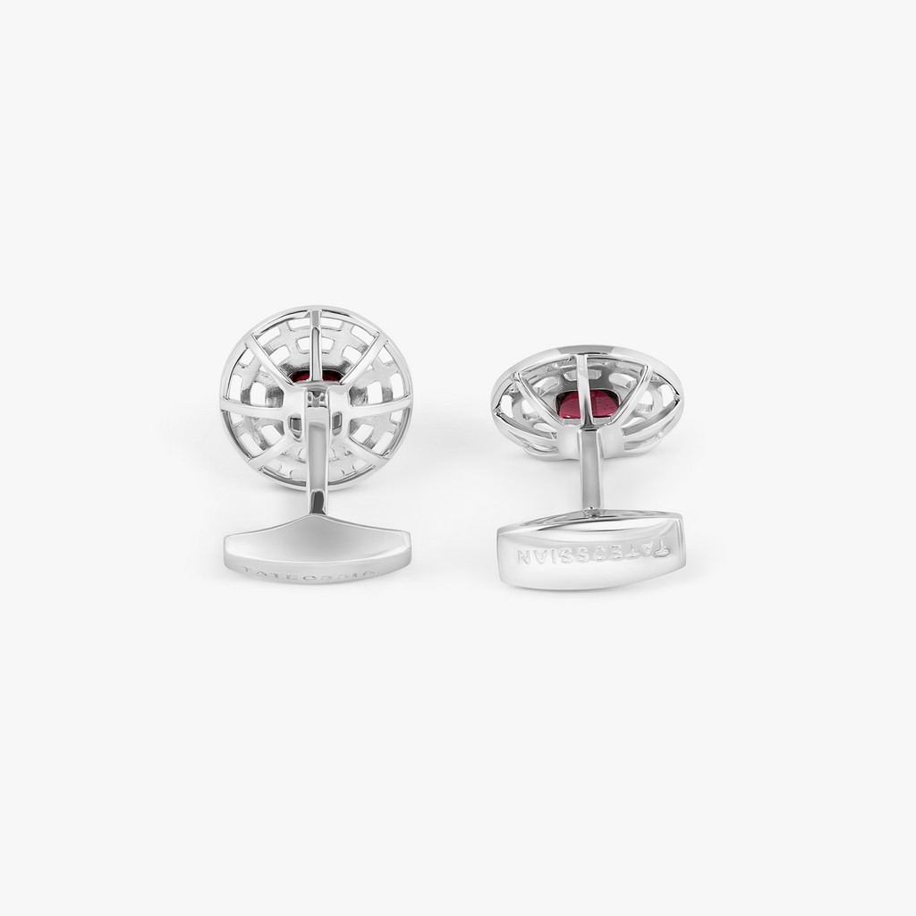 Satellite Cufflinks in Red Tourmaline and Rhodium Plated Sterling Silver