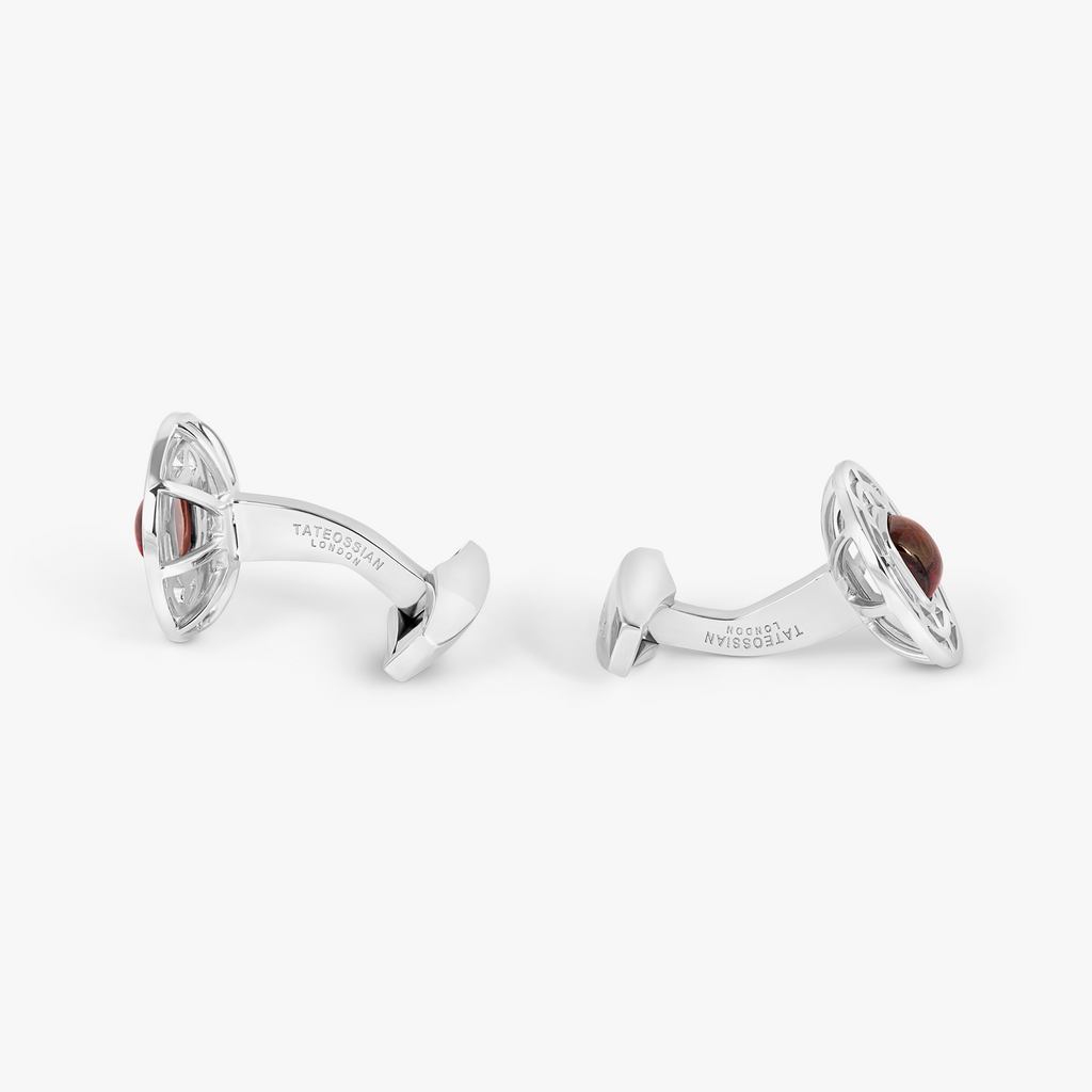 Satellite Cufflinks in Red Tourmaline and Rhodium Plated Sterling Silver