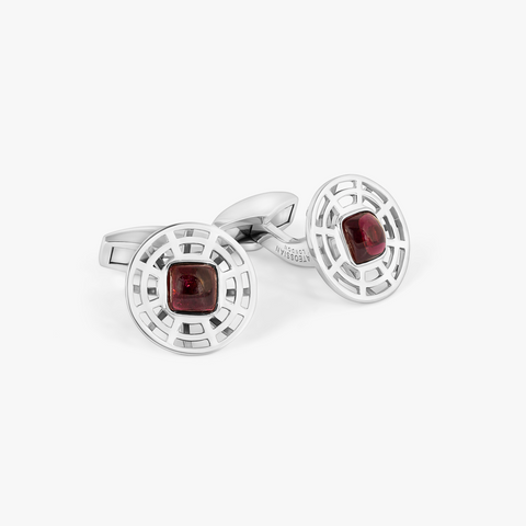 Satellite Cufflinks in Rhodium & Red Tourmaline