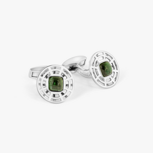 Satellite Cufflinks in Rhodium & Green Tourmaline