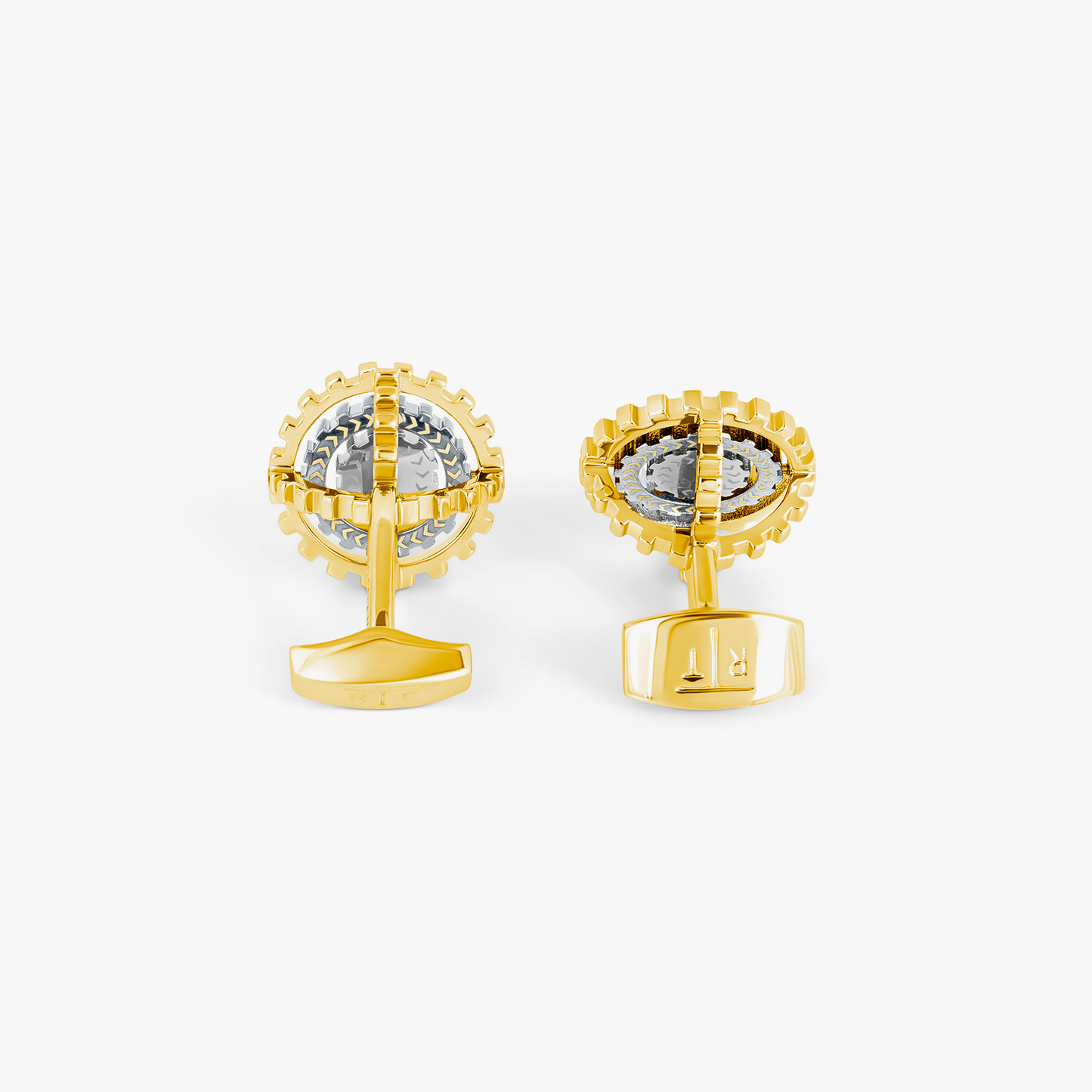 Orbit Gear Cufflinks in Yellow Gold Plated & Blue Enamel