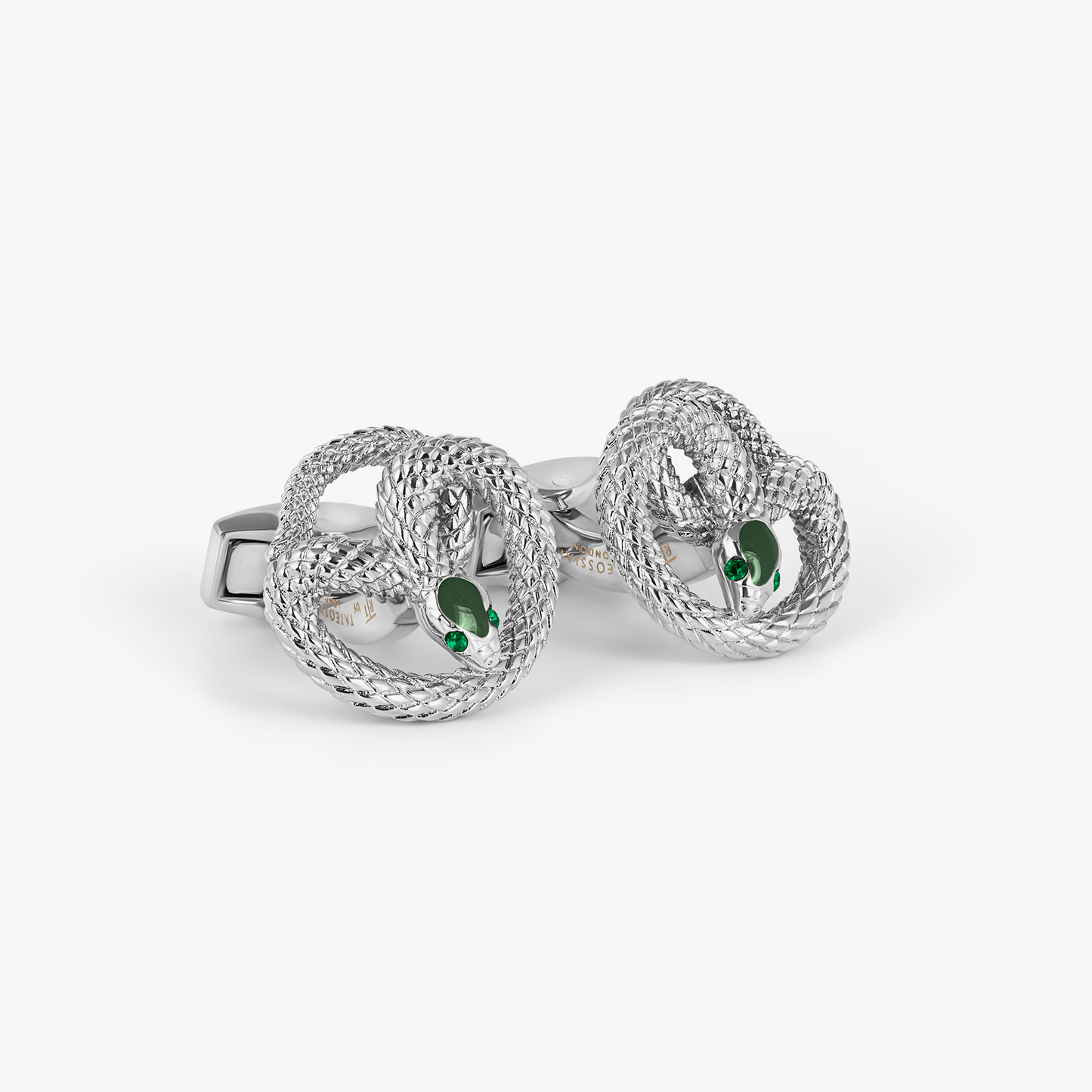 Tateossian Viper Cufflinks in Palladium & Green Enamel