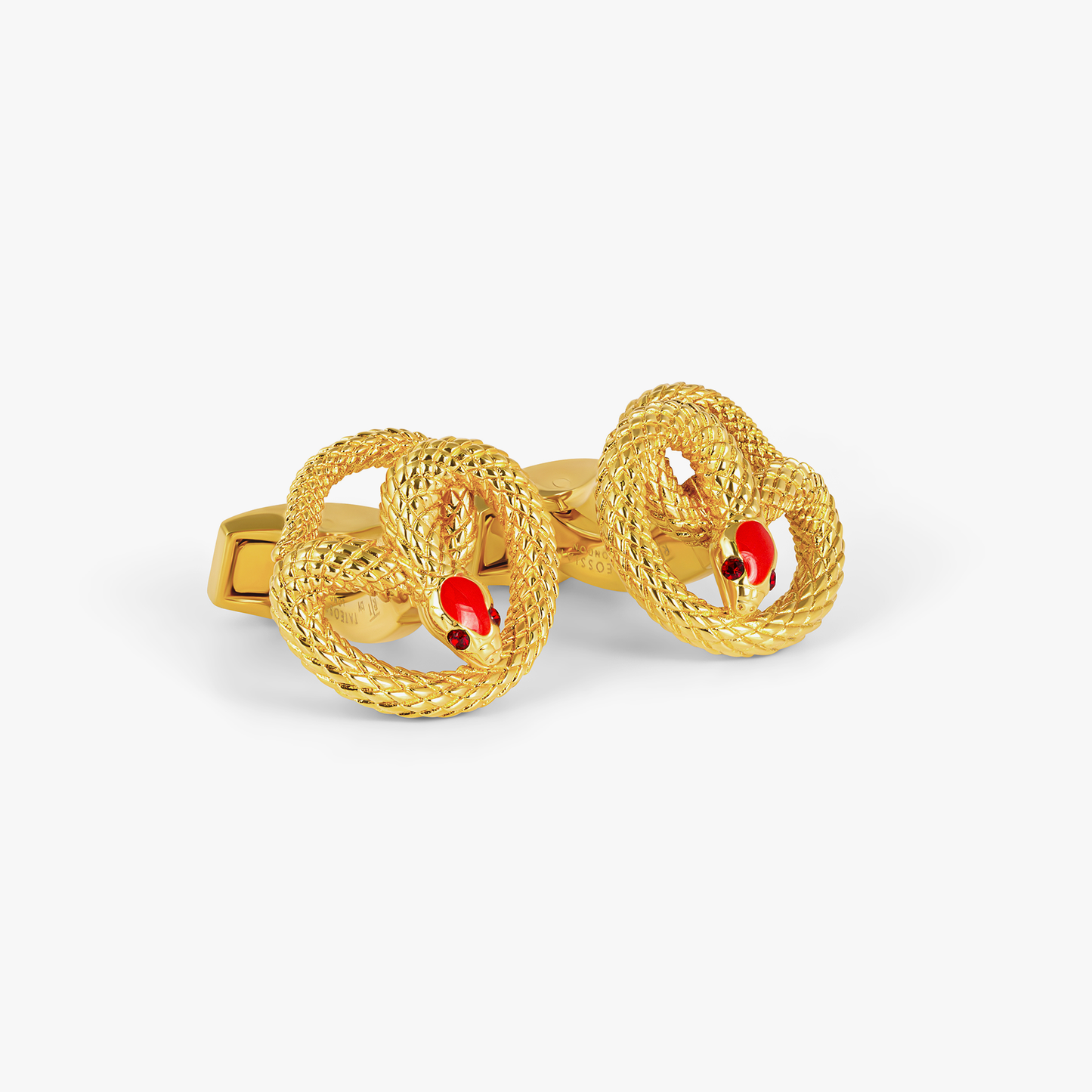 Tateossian Viper Cufflinks in Yellow Gold & Red Enamel