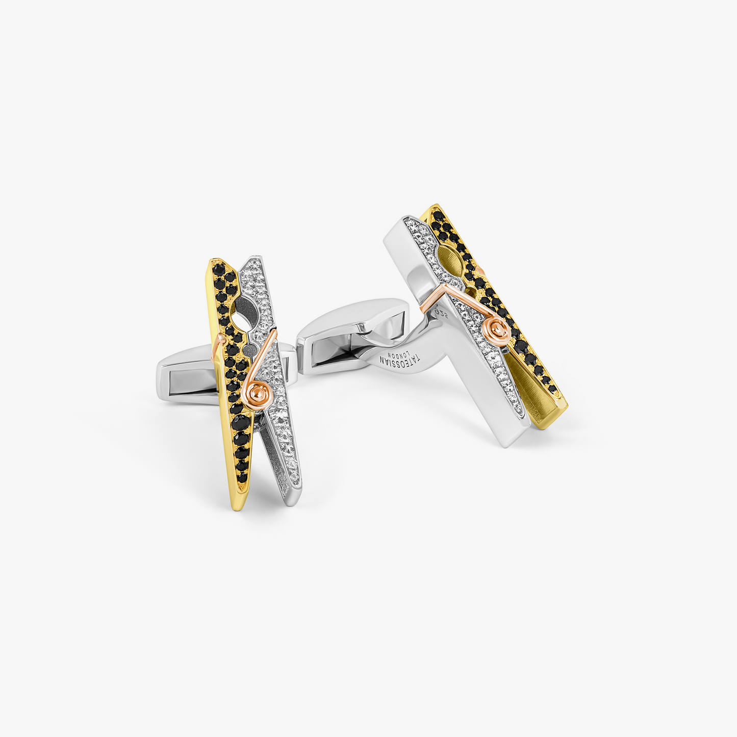 Mayfair Peg Cufflinks in Yellow Gold with Black Spinel & White Sapphire  