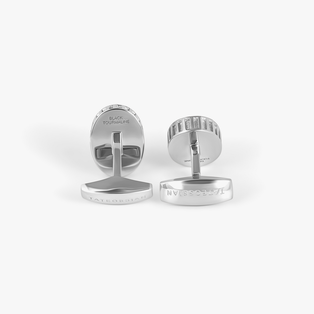 Black Tourmaline Cufflinks in Black Tourmaline and Rhodium Plated Sterling Silver
