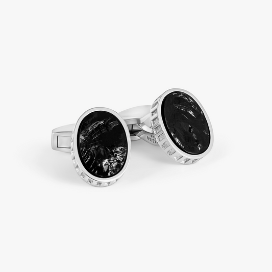 Black Tourmaline Cufflinks in Rhodium & Black Tourmaline