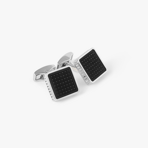 Diamond Giza Ice Cufflinks in Palladium & Black Enamel