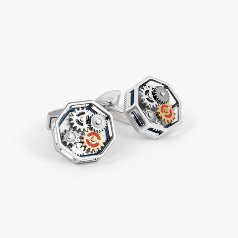 Octo Gear Cufflinks in Palladium