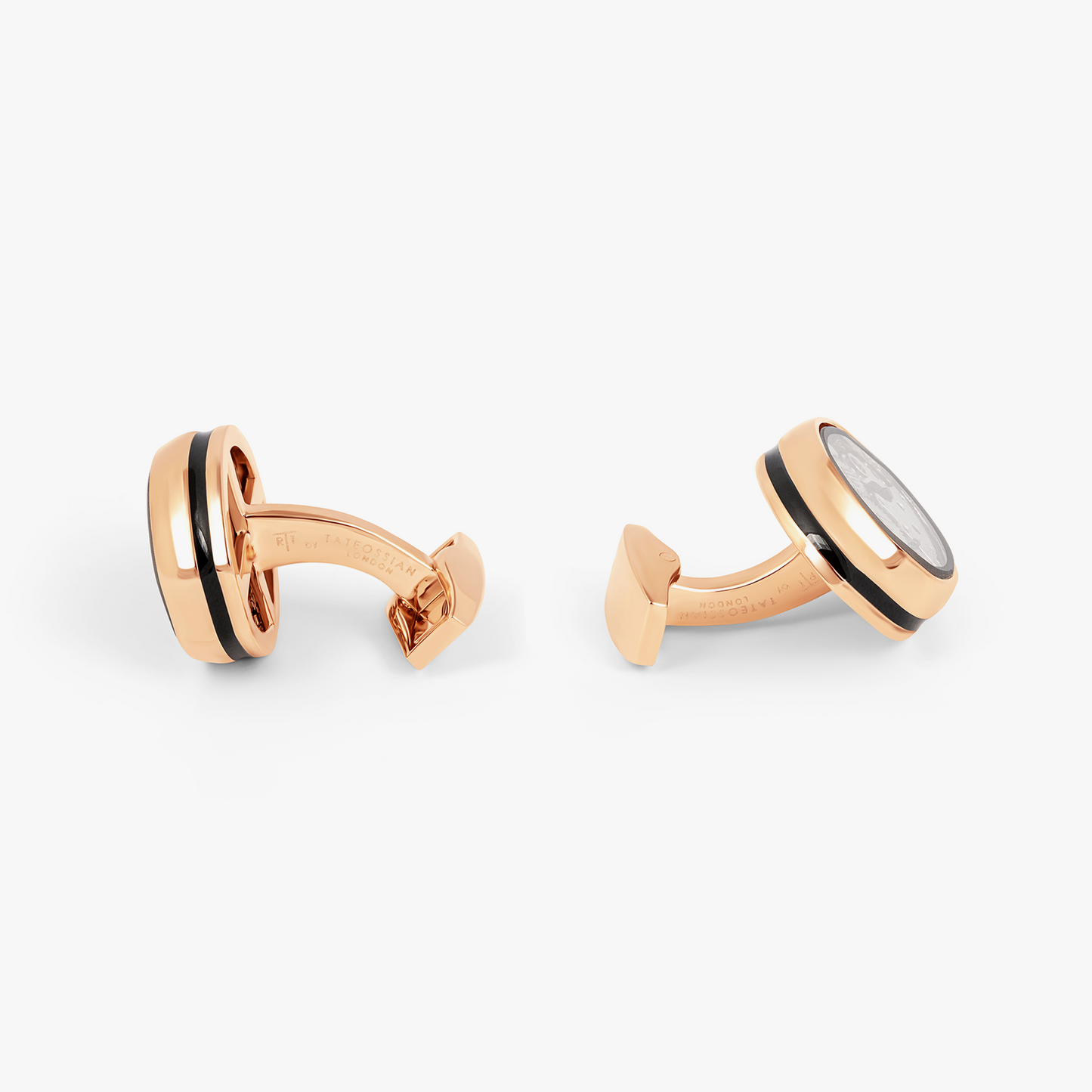 Tonneau Skeleton Cufflinks in Rose Gold & Black Enamel