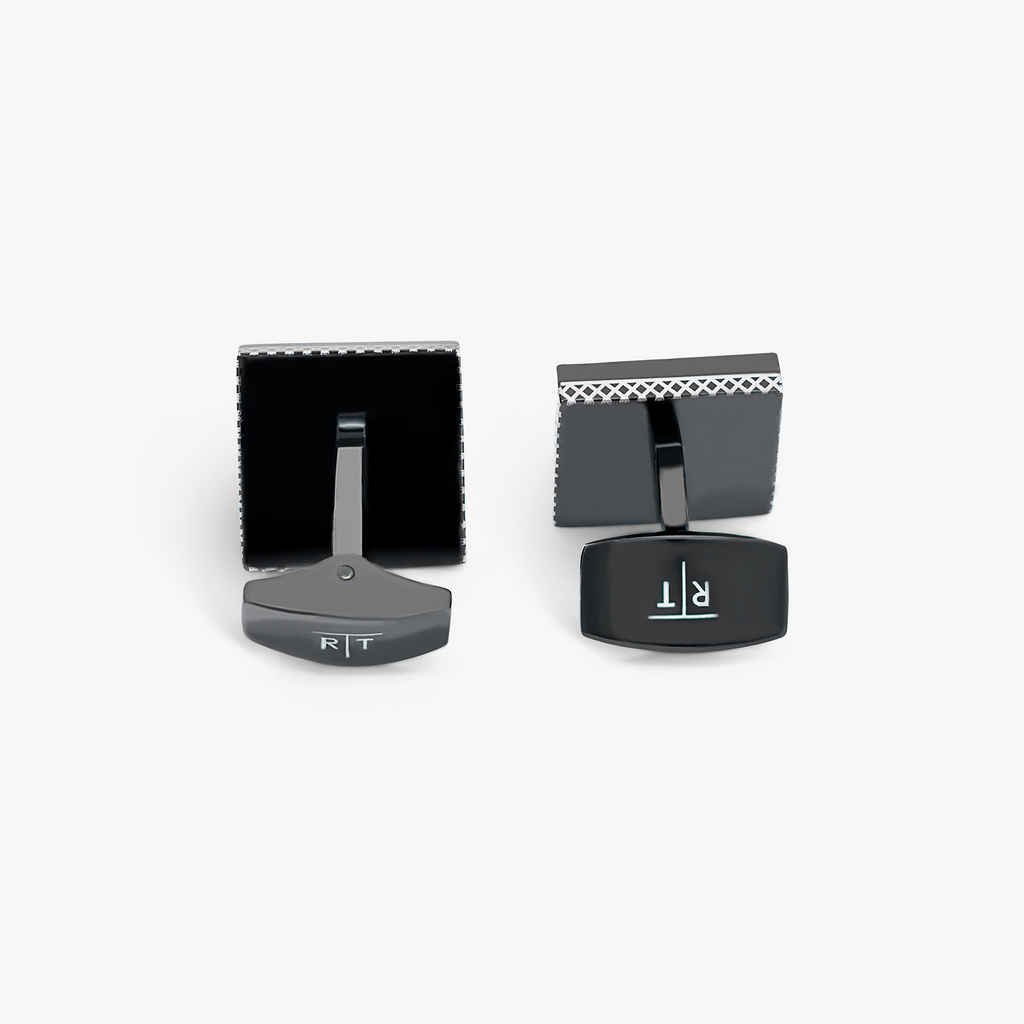 Carbon Ceramic Cufflinks In Grey With Black IP Plated Stainless Steel