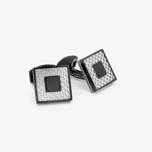 Carbon Ceramic Cufflinks In Grey With Black IP Plated Stainless Steel