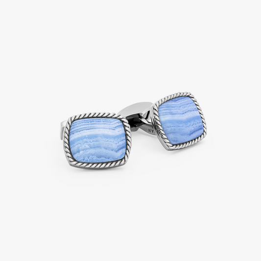 Blue Sterling Silver Cable Agate Cufflinks (Limited Edition)