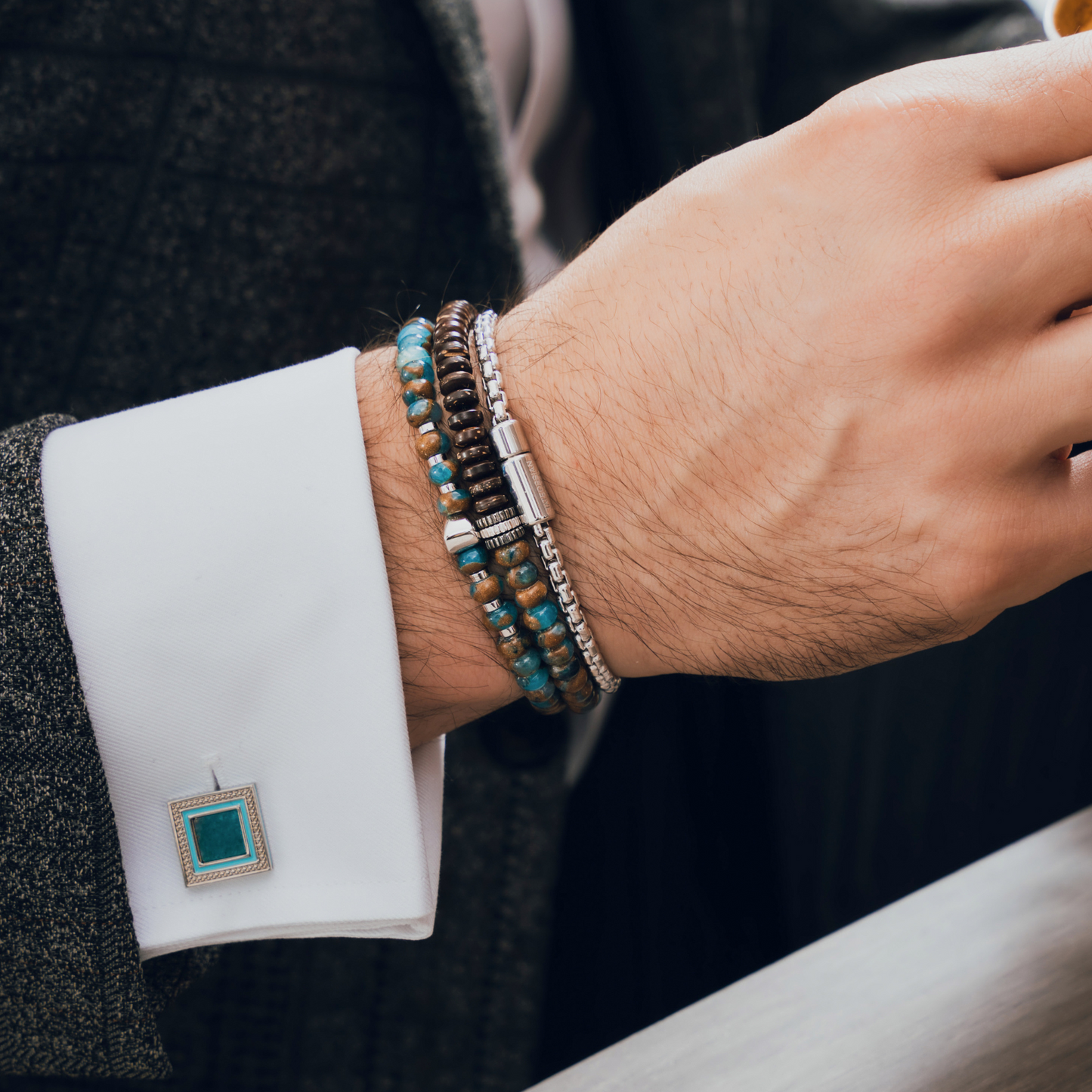 Blue Palladium Plated Quadrato Semi-Precious Cufflinks