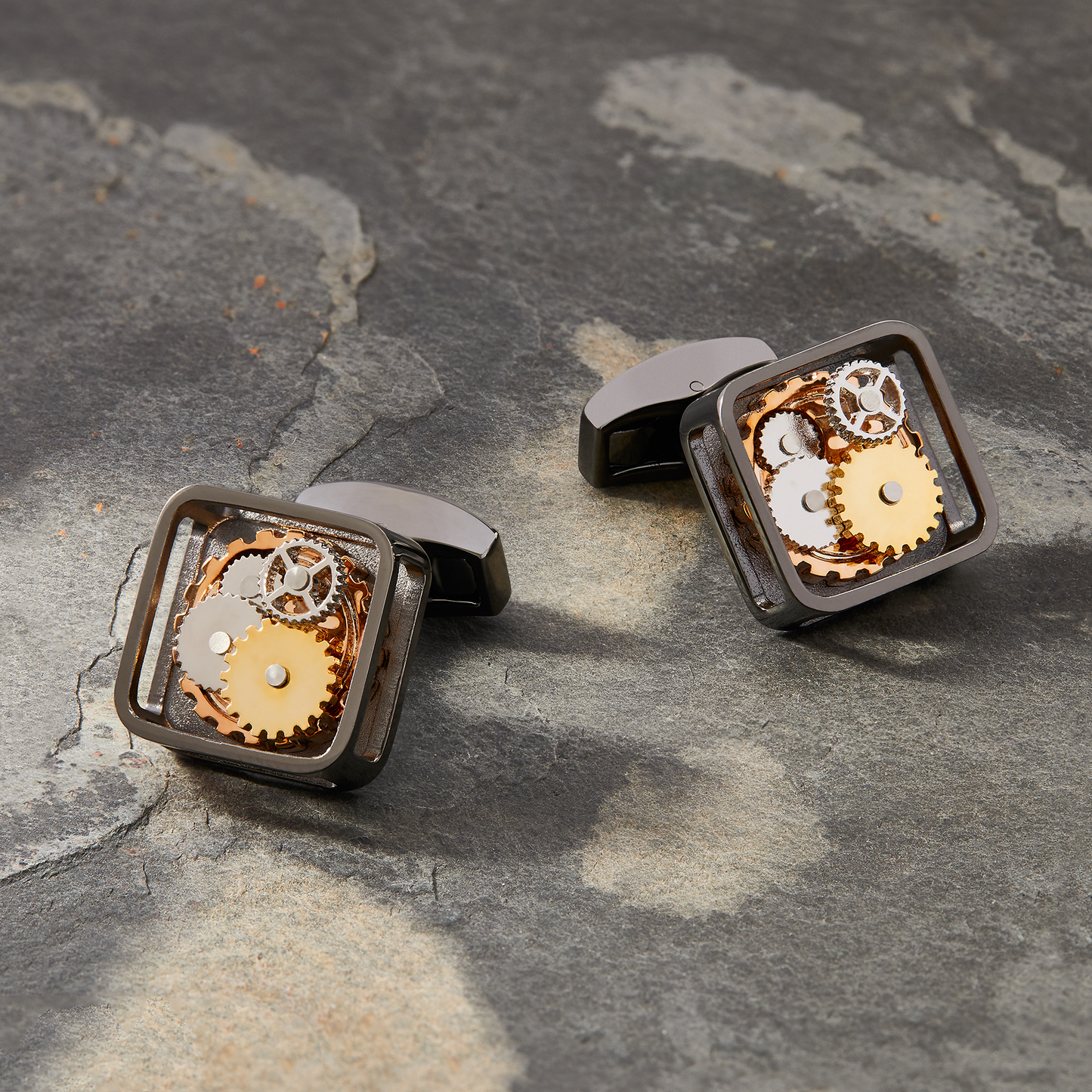 Square Gear Cufflinks In Black Gunmetal Plated