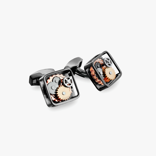 Square Gear Cufflinks In Black Gunmetal Plated