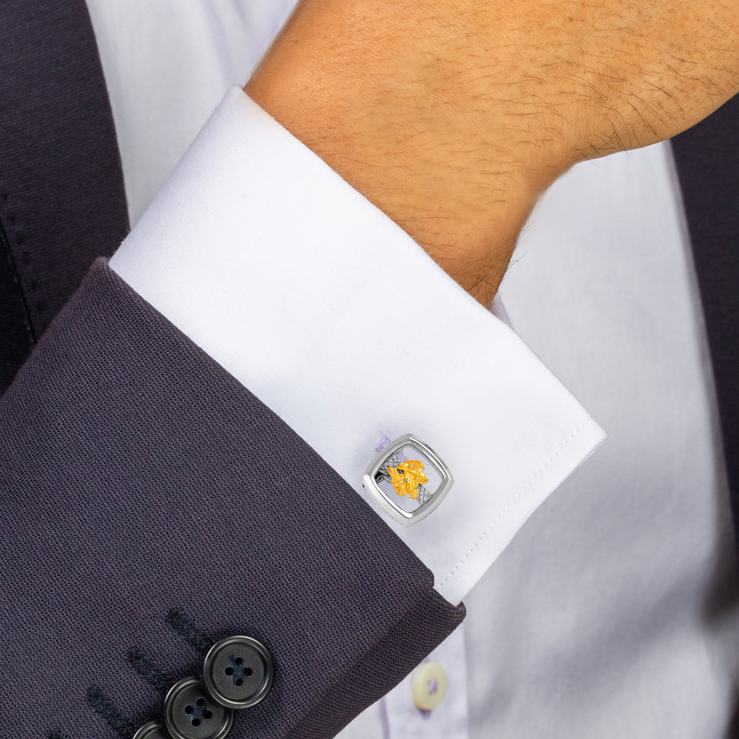 Gold Nugget Cufflinks in Sterling Silver with Pure Gold Nugget (Limited Edition)