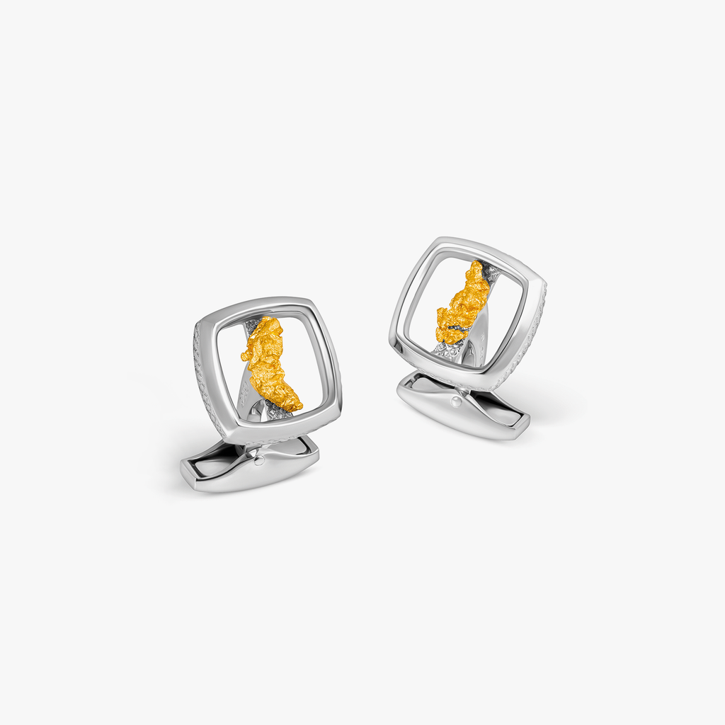Gold Nugget Cufflinks in Sterling Silver with Pure Gold Nugget (Limited Edition)