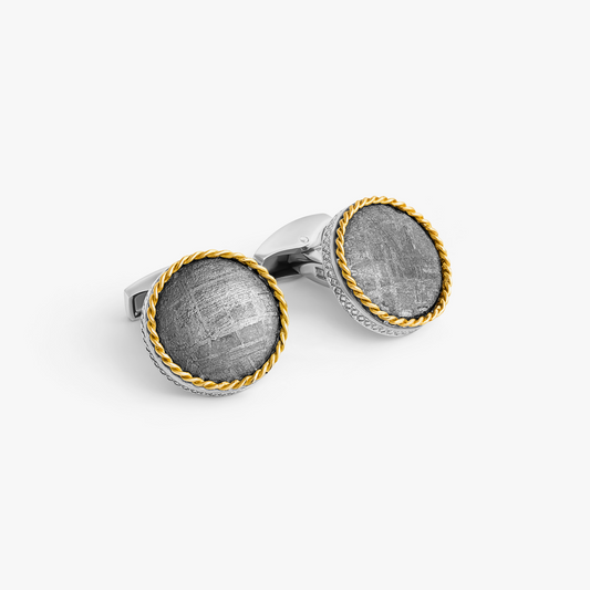 Round Cable Meteorite Cufflinks In Silver With 18K Gold (Limited Edition)