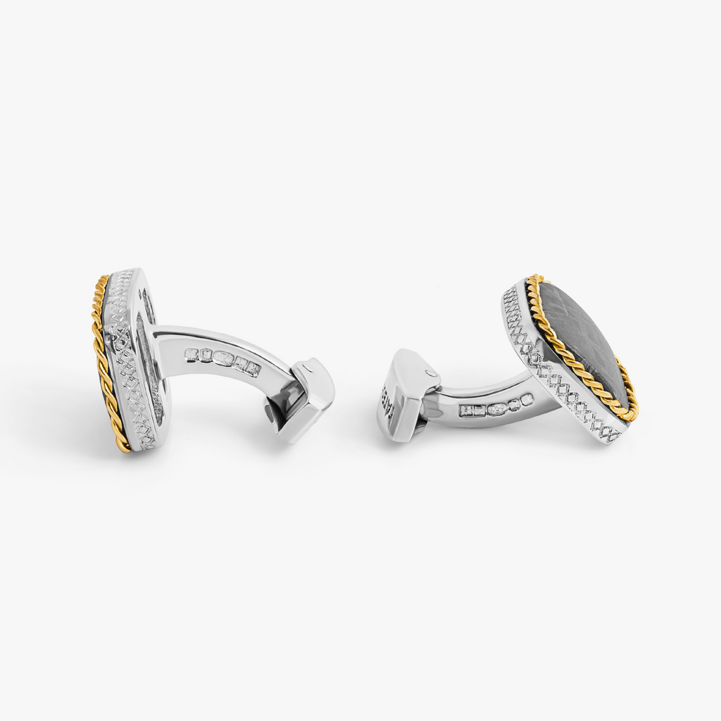 Sterling Silver Meteorite Cufflinks With 18K Yellow Gold (Limited Edition)