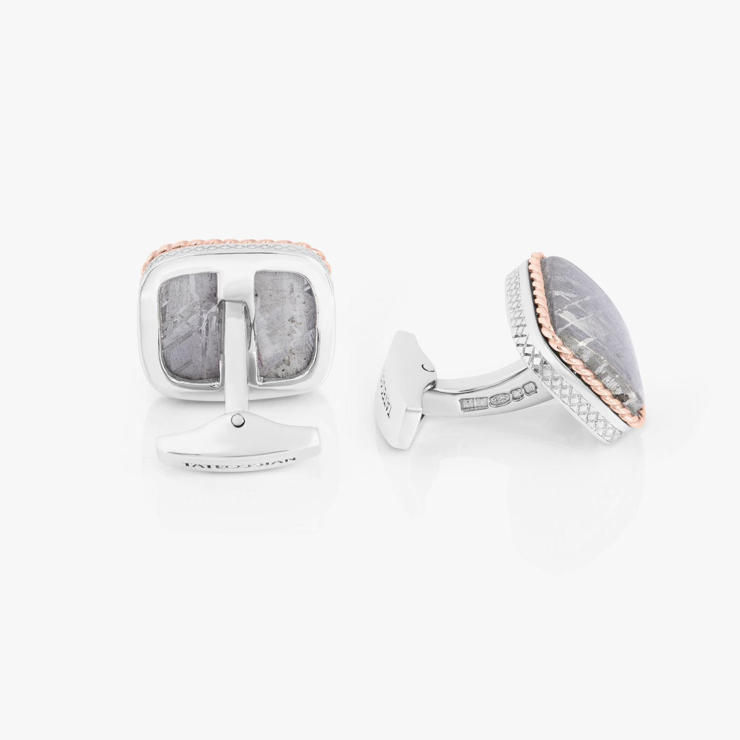 Sterling Silver Meteorite Cufflinks With 18K Yellow Gold