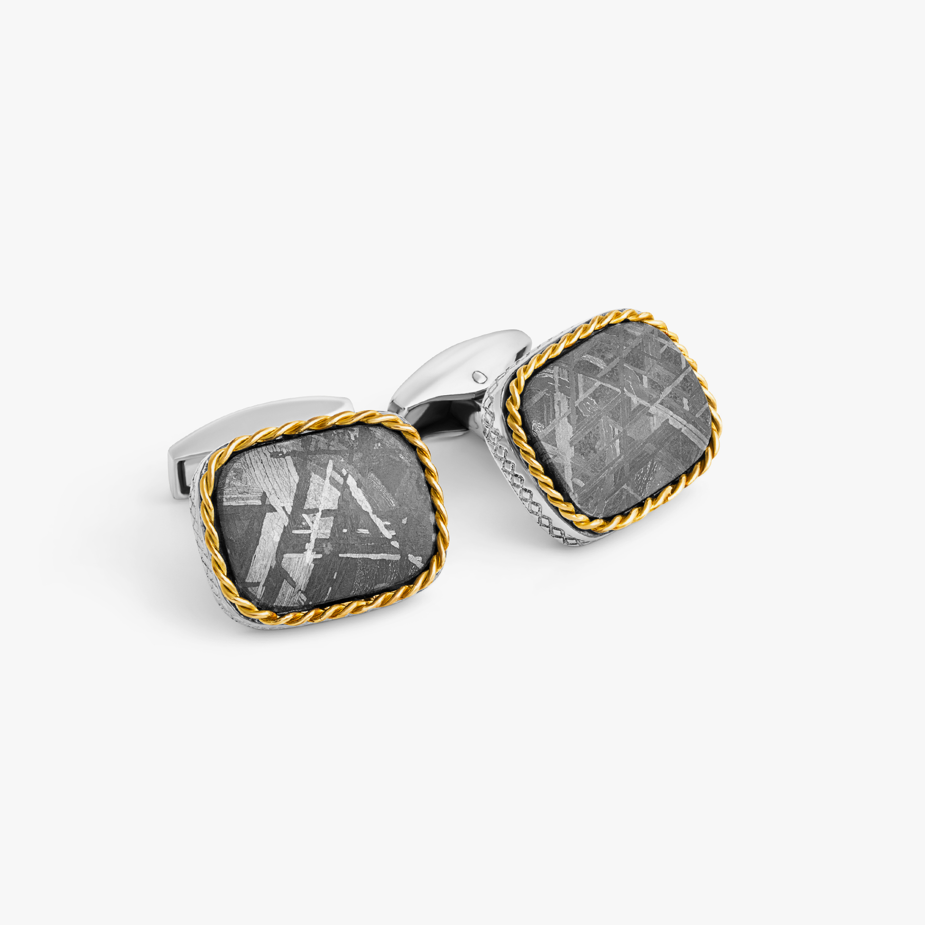 Sterling Silver Meteorite Cufflinks With 18K Yellow Gold (Limited Edition)