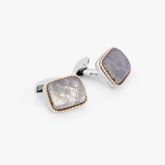 Sterling Silver Meteorite Cufflinks With 18K Yellow Gold