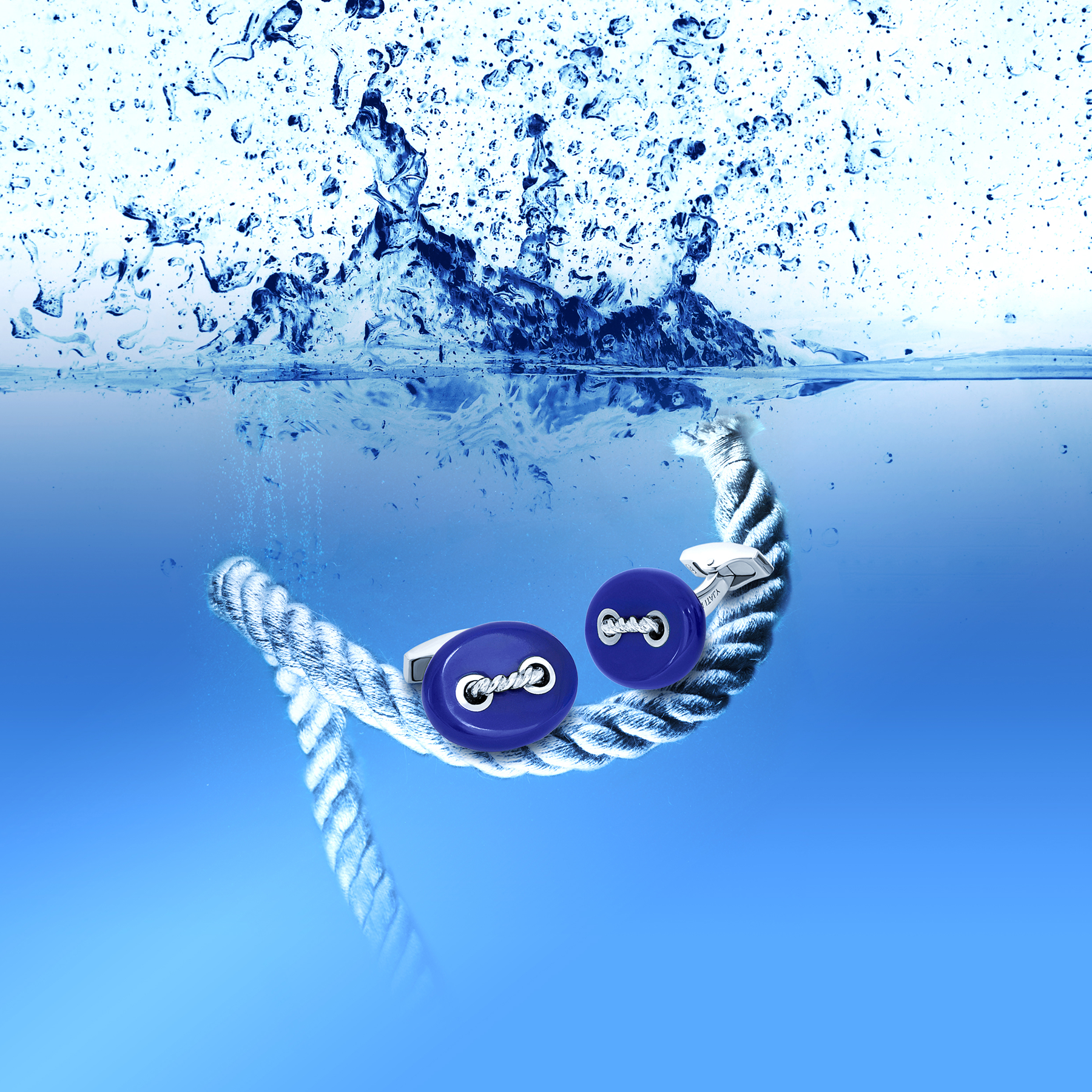 Cable Marine Link silver cufflinks with blue lapis