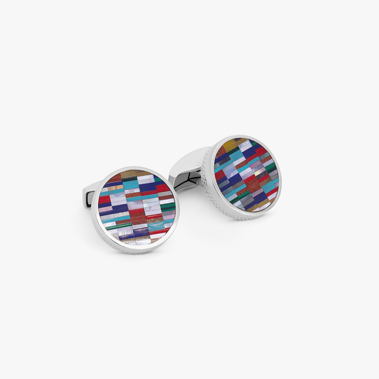 Bamboo Round Cufflinks in Multicolour Stones and Sterling Silver