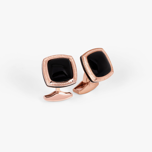 Onyx Signature Cushion cufflinks in rose gold plated sterling silver