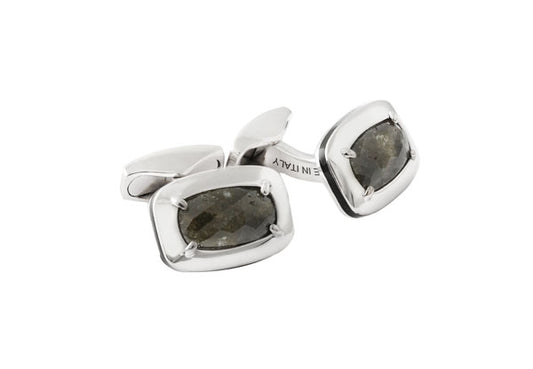 Rectangular Rose Cut Diamond Cufflinks (3.30Ct) - Rhodium Plated (Limited Edition - 1 Pair)