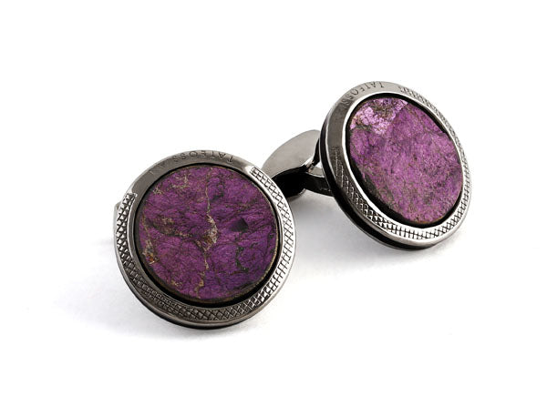 Dendritic Purpurite Cufflinks In Black Rhodium Silver