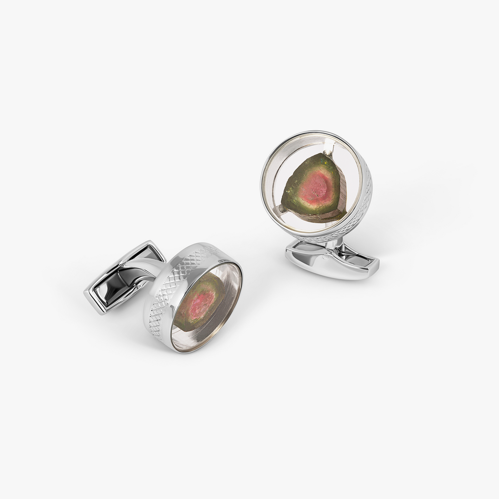 Watermelon Tourmaline Silver Cufflinks - Limited Edition