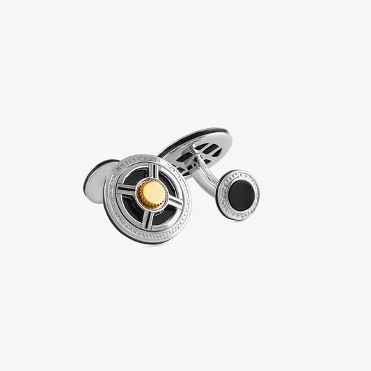 Precious UFO Sterling Silver Cufflinks in Yellow Gold & Onyx