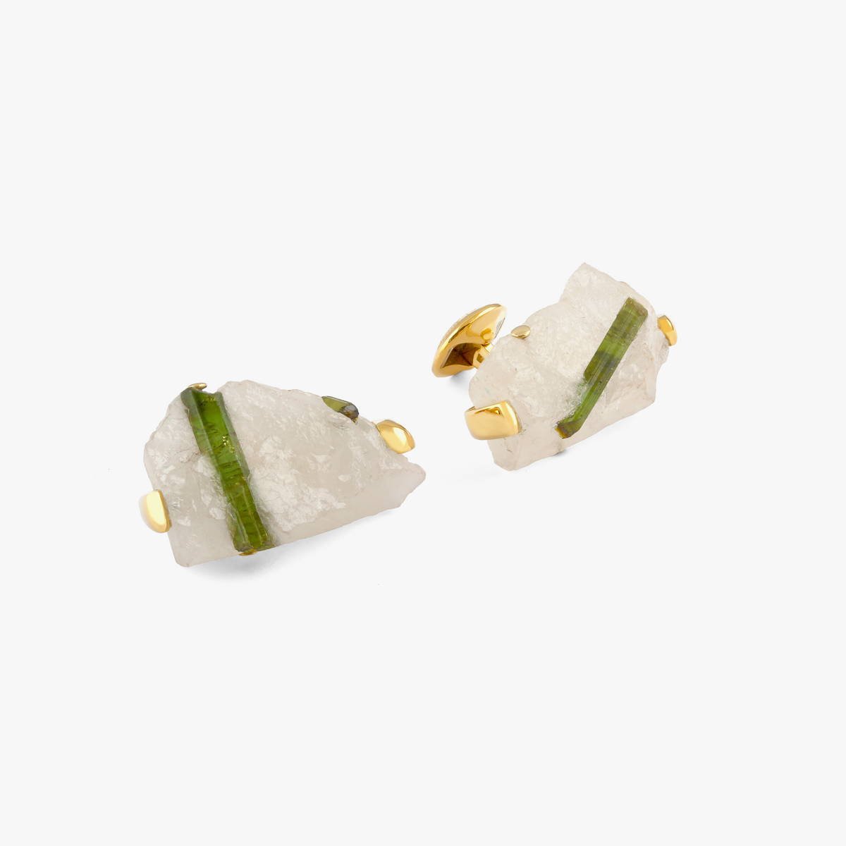 Green Tourmaline in Quartz & Yellow Gold Cufflinks - Limited Edition