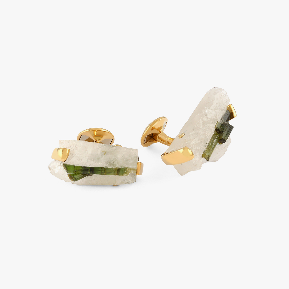 Green Tourmaline in Quartz & Yellow Gold Cufflinks - Limited Edition