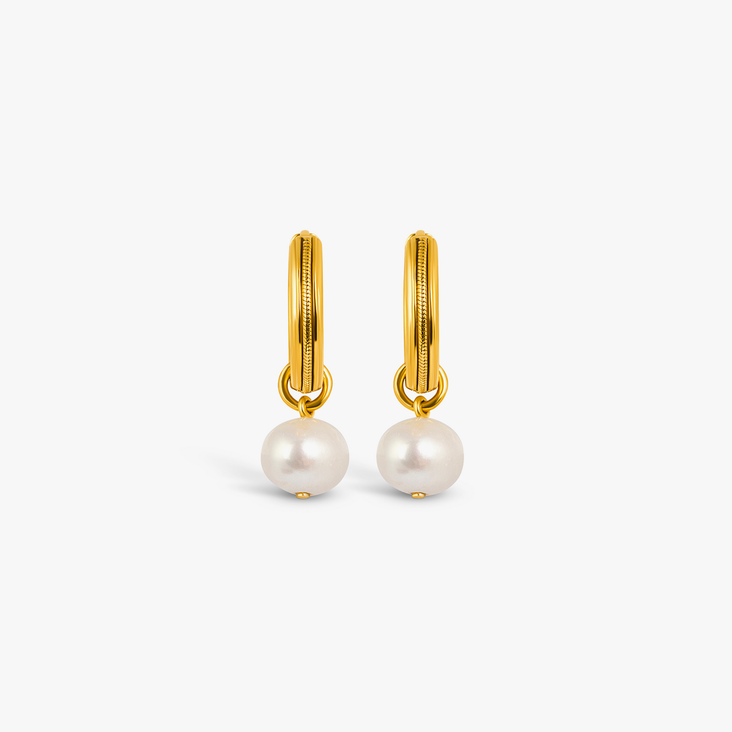 Snake Chain Earrings in Yellow Gold Plated Silver with White Pearl