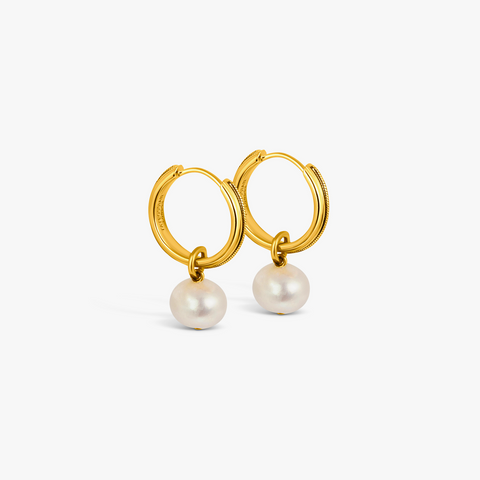 Snake Chain Earrings in Yellow Gold Plated Silver with White Pearl