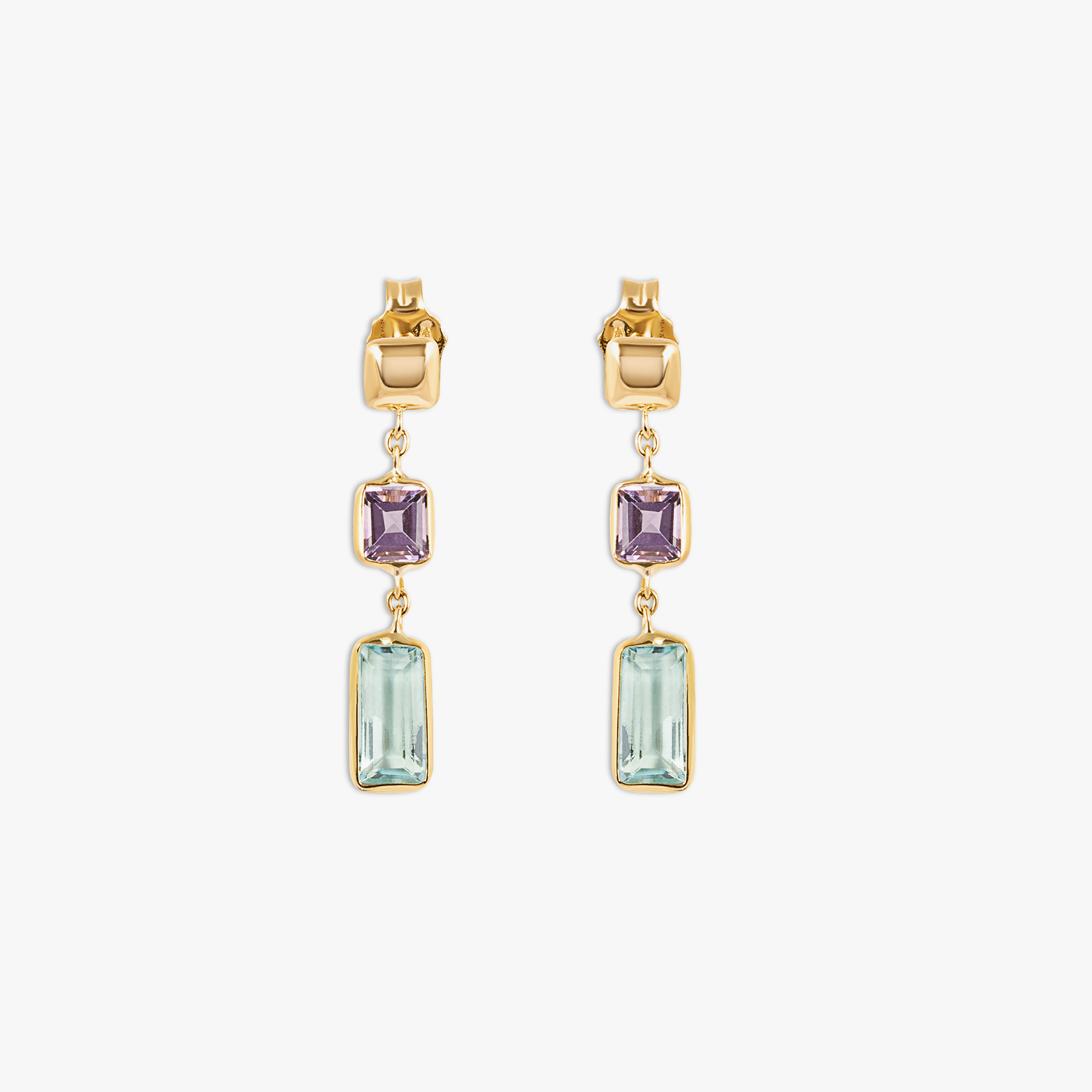 Rainbow Baguette Earrings In 18K Yellow Gold