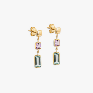 Rainbow Baguette Earrings In 18K Yellow Gold