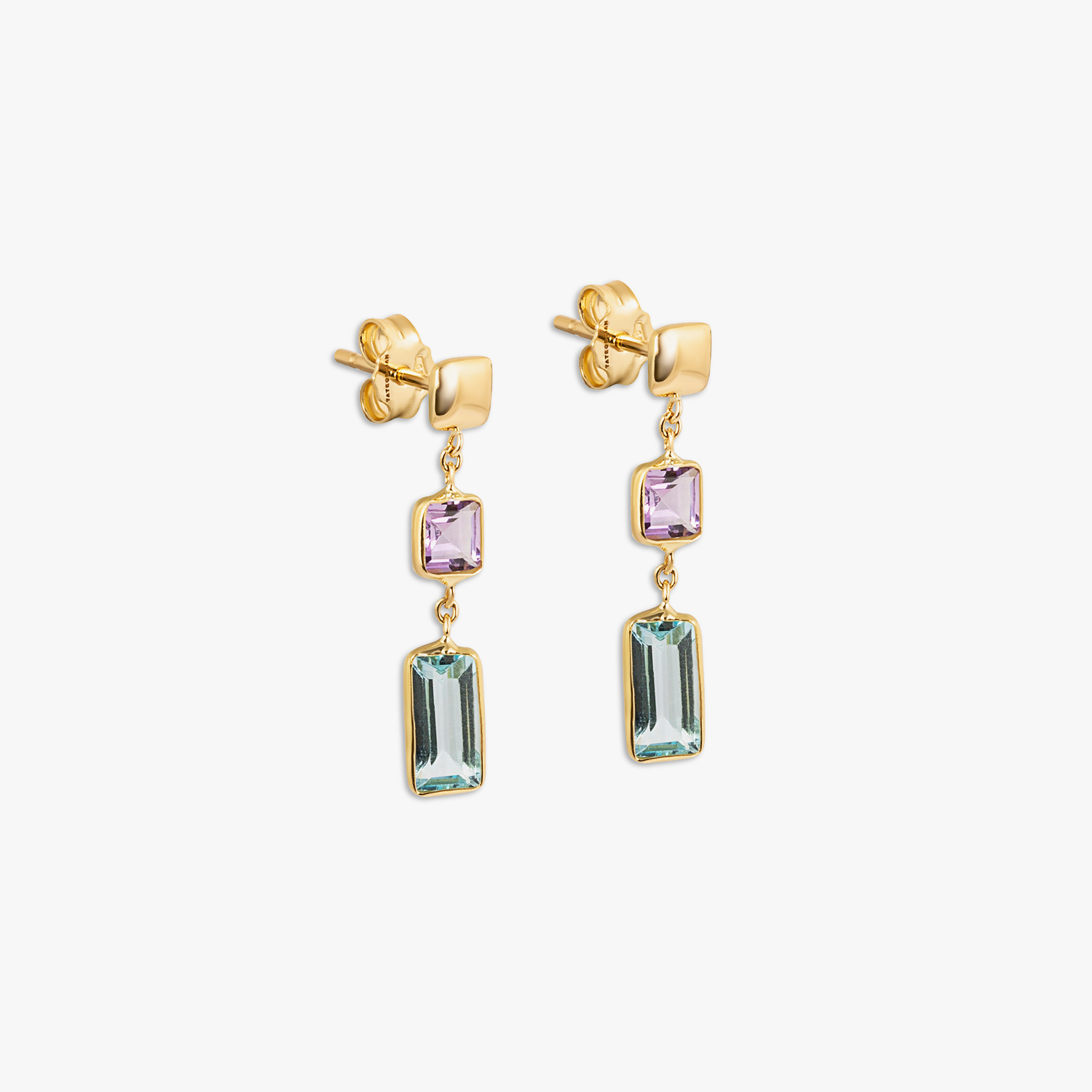 Rainbow Baguette Earrings In 18K Yellow Gold
