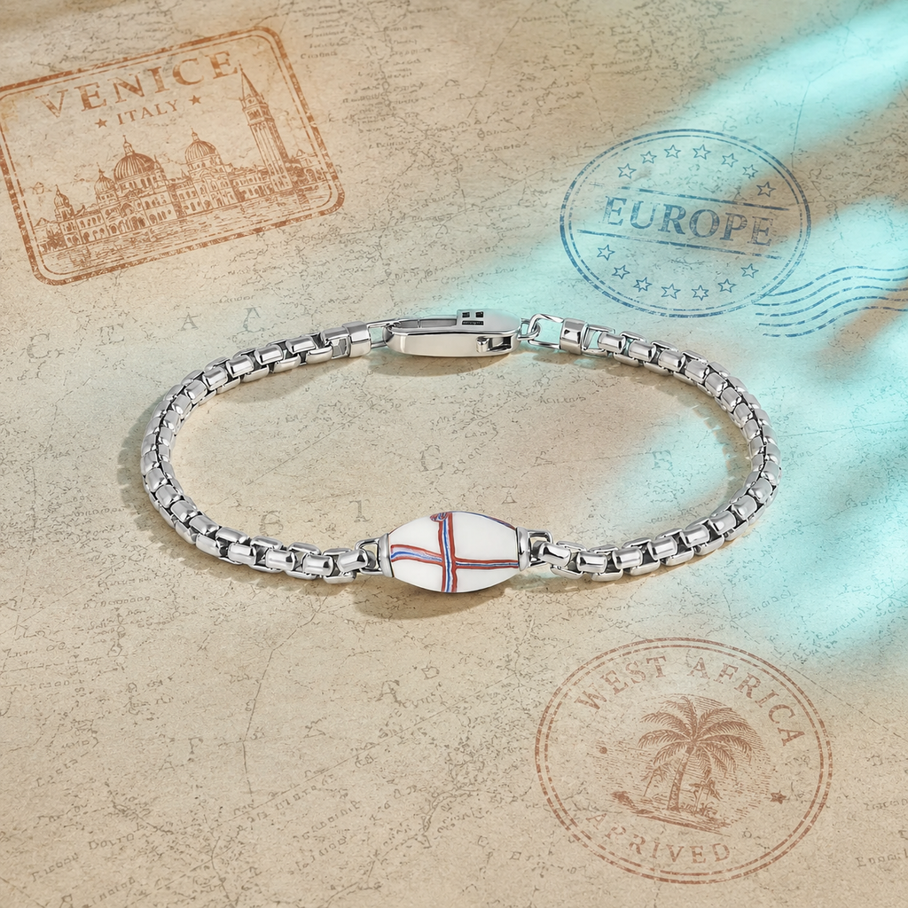 French Cross Chain Bracelet In Sterling Silver With White French Cross Bead (Limited Edition)