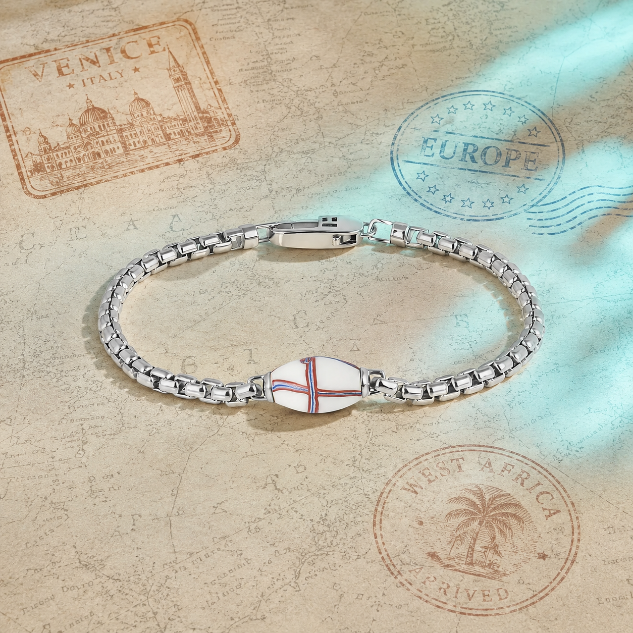 French Cross Chain Bracelet In Sterling Silver With White French Cross Bead (Limited Edition)
