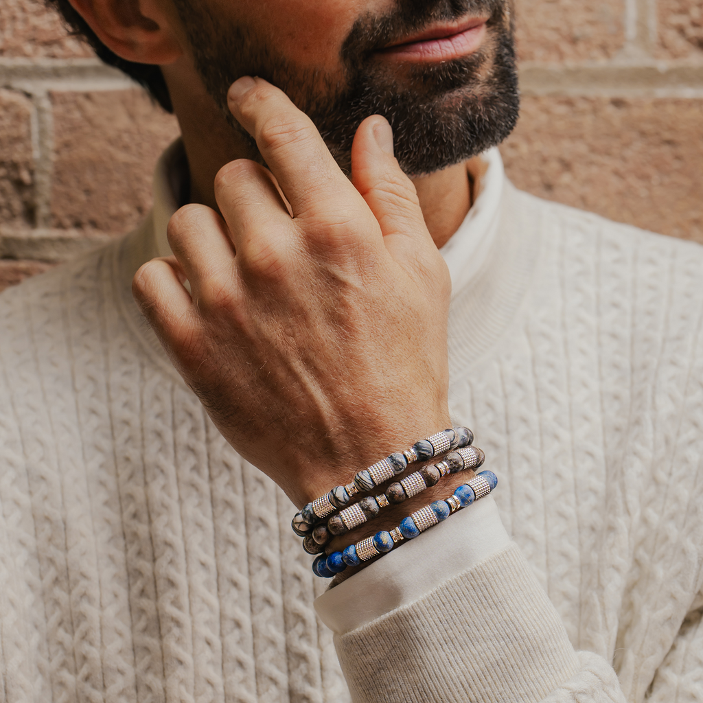 Giza Tubo Semi-Precious Bracelet In Rhodium Plated Sterling Silver With Spiderweb Jasper