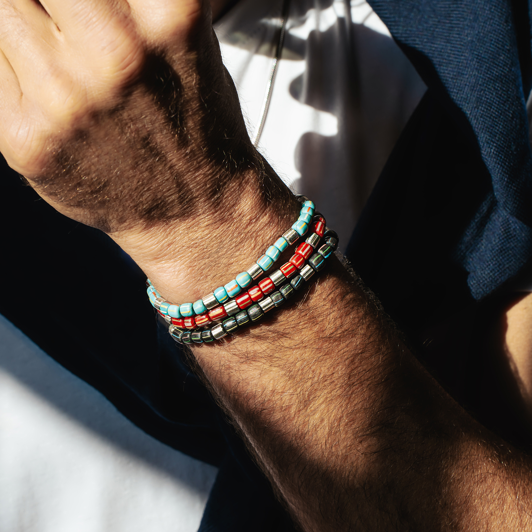 Java Stripes Bracelet In Rhodium Plated Sterling Silver With Black Java Glass (Limited Edition)