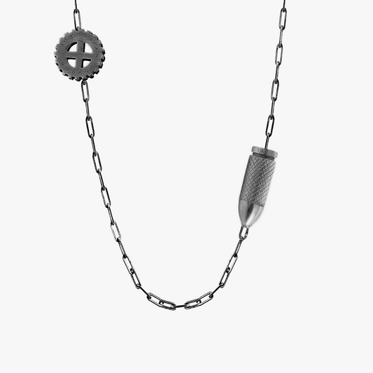 Double Gears Silver Necklace in Black Ruthenium Plated